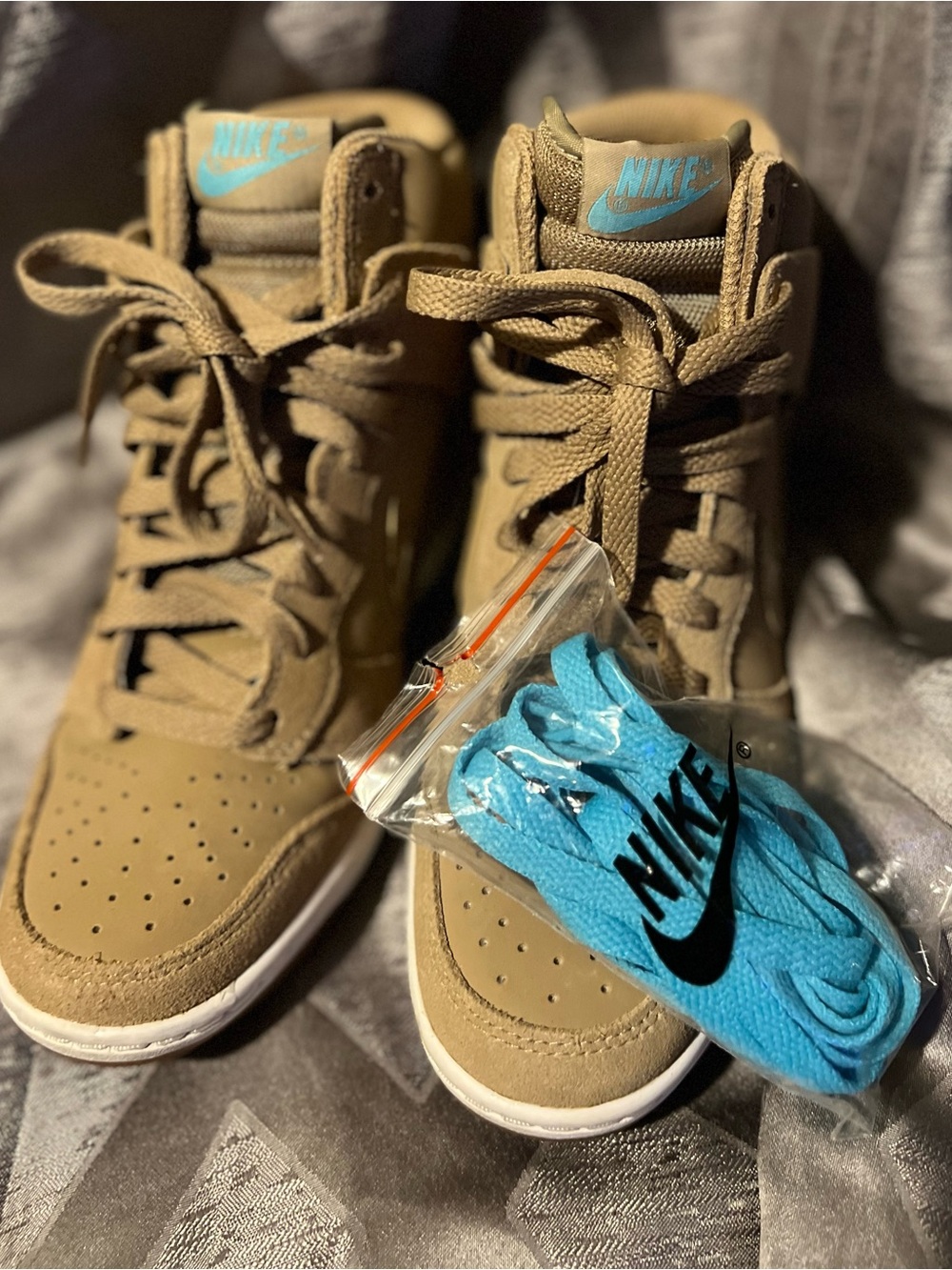 Nike Dunk Sky Hi Essential Desert Camo Suede Wedge Sneakers Womens Size 7 NWOB